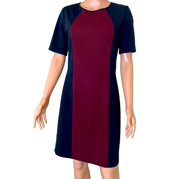 41 Hawthorn maroon & black square figure flattering textured knee length dress - Picture 3 of 12